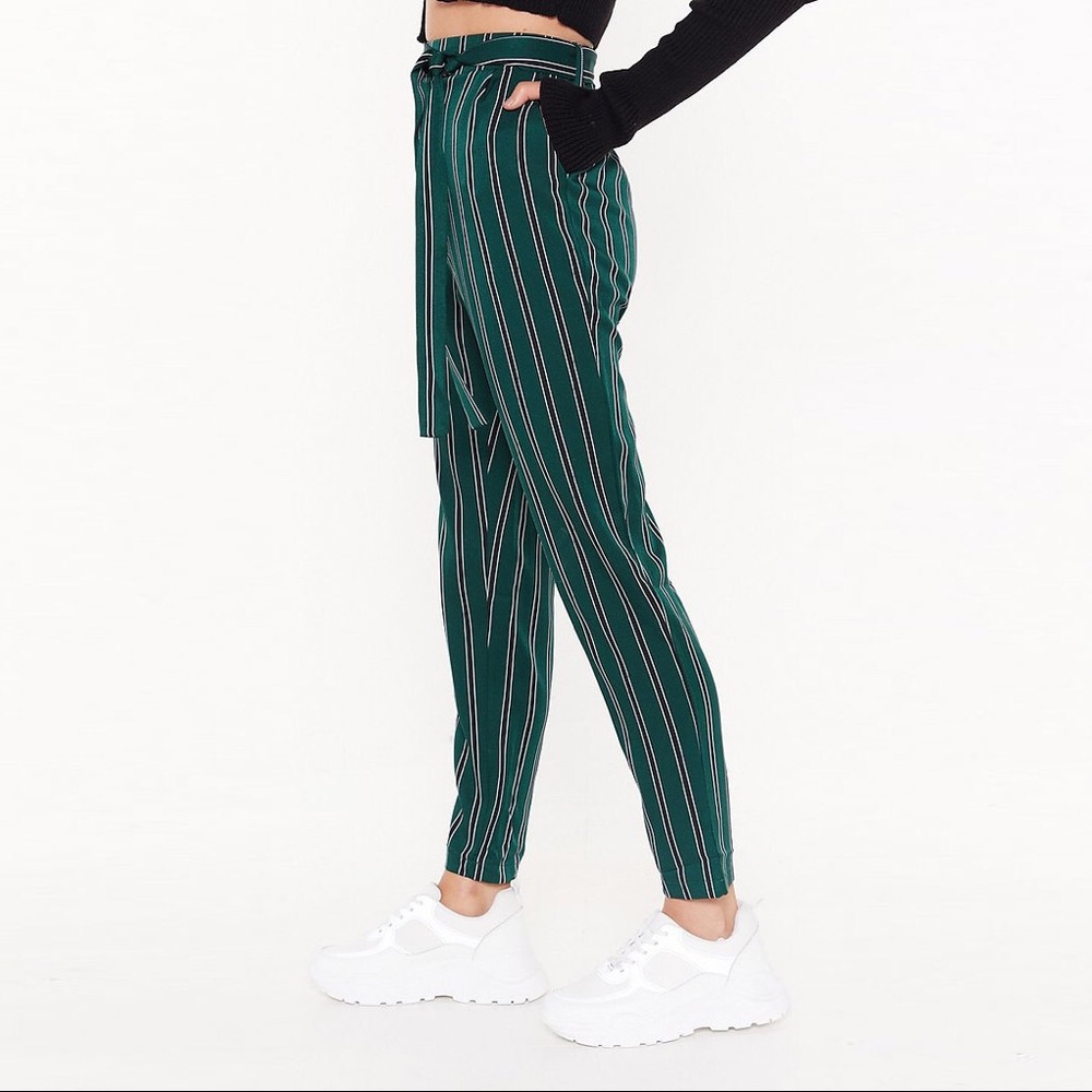 Green and white stripe pant